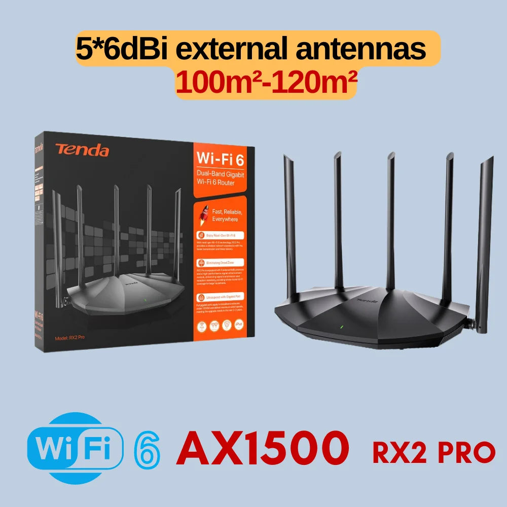 Tenda WiFi 6 AX1500 Gigabit Routeur Rx2 pro touristes-Bande Sans Fil Répéteur 2.4G et 5 mesurz WI-FI6 Internet WIFI Tenda MESH Routeur 1500mbps