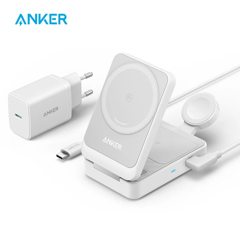 Anker-Station de charge 3 en 1 MagGo, support de chargeur sans fil compatible MagSafe 15W, chargeur Apple Watch, Qi2 ignorent